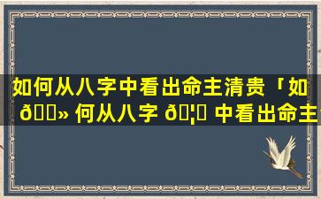 如何从八字中看出命主清贵「如 🌻 何从八字 🦟 中看出命主清贵人的命运」